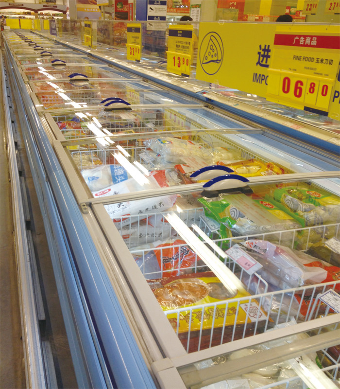 Congelatore -20°C dell'isola del supermercato dei frutti di mare 1000L con nascondersi cieco di notte