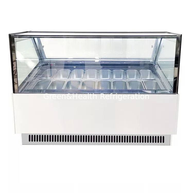 Congelatore a display di gelato a raffreddamento a ventole commerciale con pentole in acciaio inossidabile e controller digitale