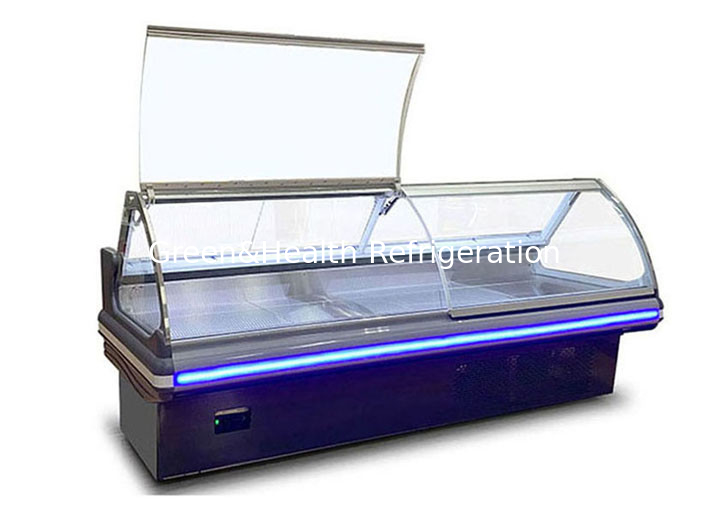 Dentro le specialità gastronomiche di acciaio inossidabile la ghiottoneria visualizza il refrigeratore per il raffreddamento del fan del negozio