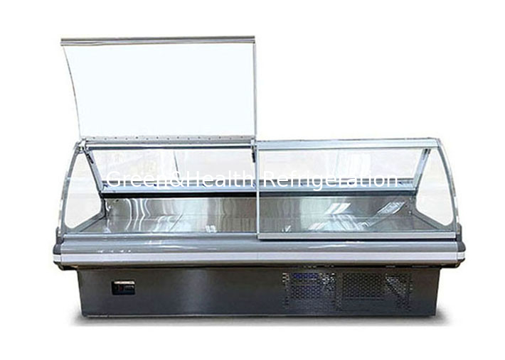 Dentro le specialità gastronomiche di acciaio inossidabile la ghiottoneria visualizza il refrigeratore per il raffreddamento del fan del negozio