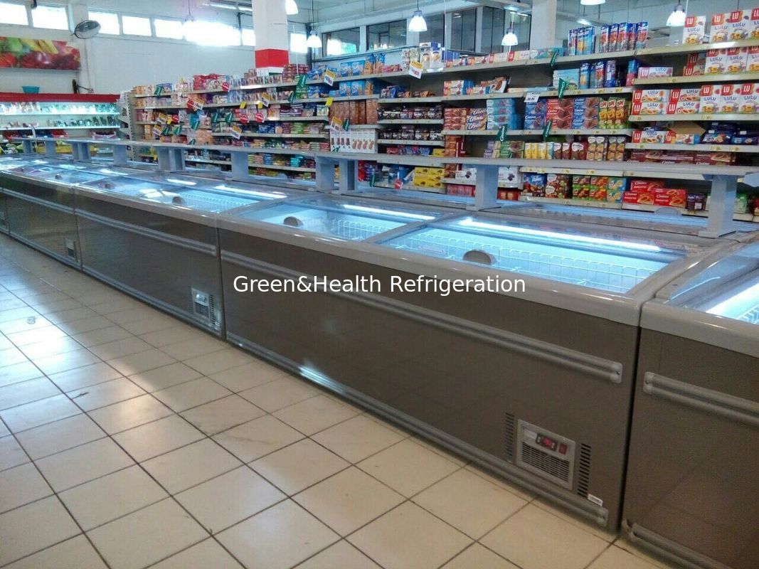 8 Ft Grande Supermercato Isola Visualizza porta scorrevole di vetro Congelatore per lo stoccaggio del pollo