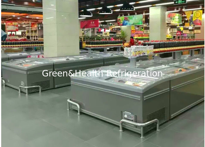 8 Ft Grande Supermercato Isola Visualizza porta scorrevole di vetro Congelatore per lo stoccaggio del pollo