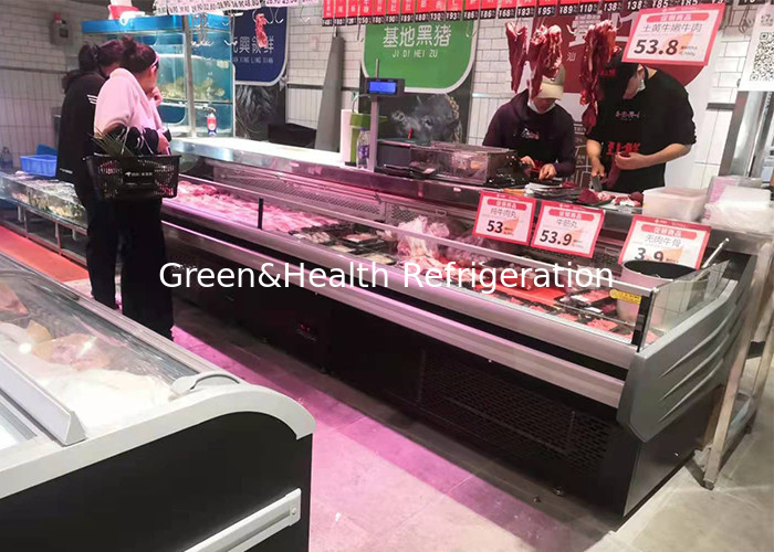 Refrigeratore per ipermercati Conteggio aperto 2.5M Display Freezer per carne fresca