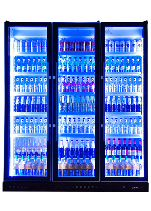 Ventilatore di raffreddamento Display commerciale Chiller porte di vetro multiple Dazzle bevande nere Display frigorifero