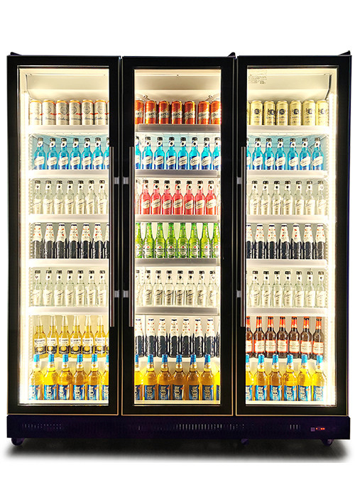 Ventilatore di raffreddamento Display commerciale Chiller porte di vetro multiple Dazzle bevande nere Display frigorifero
