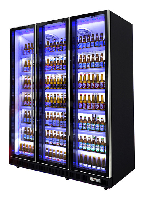 Ventilatore di raffreddamento Display commerciale Chiller porte di vetro multiple Dazzle bevande nere Display frigorifero