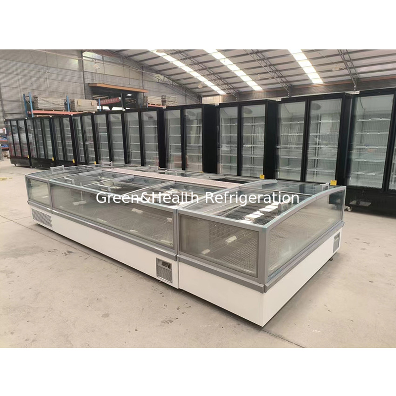 Grandi vetro vetro Display Cabinet Supermercato Isola congelatore con alluminio in rilievo interno