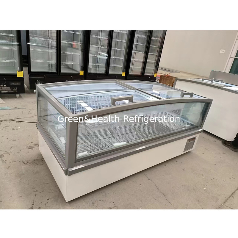 Grandi vetro vetro Display Cabinet Supermercato Isola congelatore con alluminio in rilievo interno