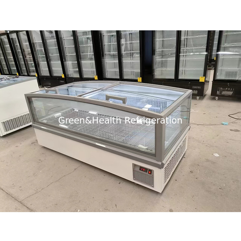 Grandi vetro vetro Display Cabinet Supermercato Isola congelatore con alluminio in rilievo interno