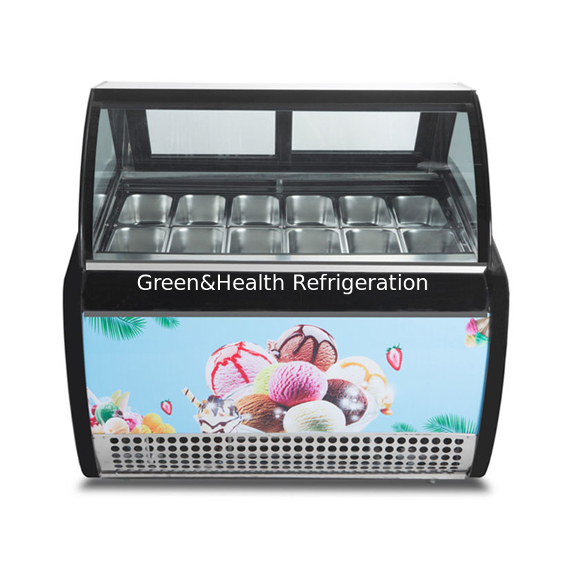 Vitrina di display di gelato in acciaio inossidabile con quantità di pentola personalizzata e porta scorrevole