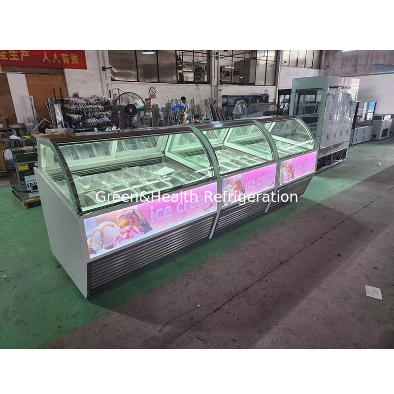 Vitrina di display di gelato in acciaio inossidabile con quantità di pentola personalizzata e porta scorrevole
