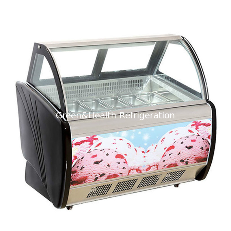 Vitrina di display di gelato in acciaio inossidabile con quantità di pentola personalizzata e porta scorrevole