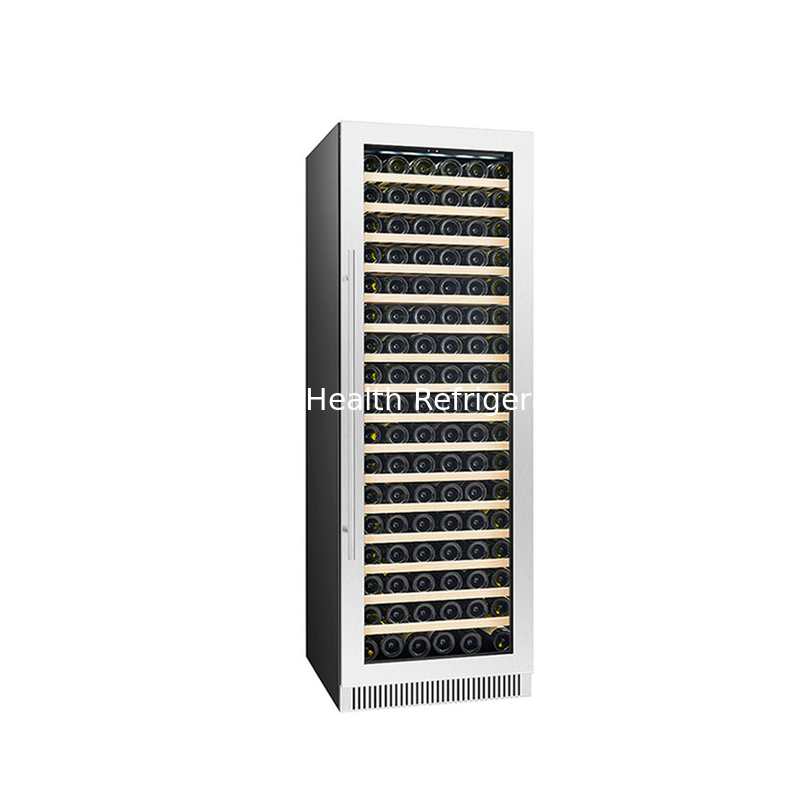 Refrigeratore per vino elettrico nero con scaffali in legno Refrigeratore per porta in vetro a doppia zona