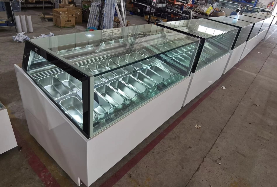 Congelatore a display di gelato a bassa temperatura con scatola luminosa personalizzata o base in marmo