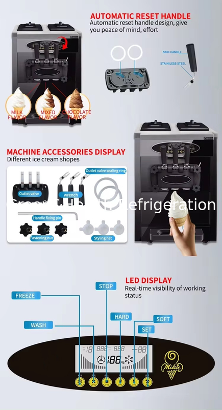 3 sapori Floor Stand 304 in acciaio inossidabile Macchine per la produzione di gelato con caster