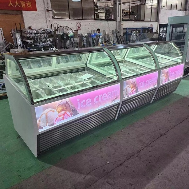 Negozio di gelati Scoop Display gelati Freezer Gelato Freezer Con Vetro Curvo