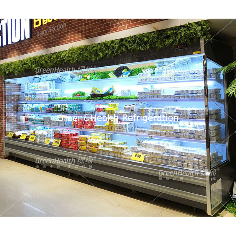 Frigorifero espositore per verdure a plug-in, espositore multideck, refrigeratore commerciale a vetrina aperta