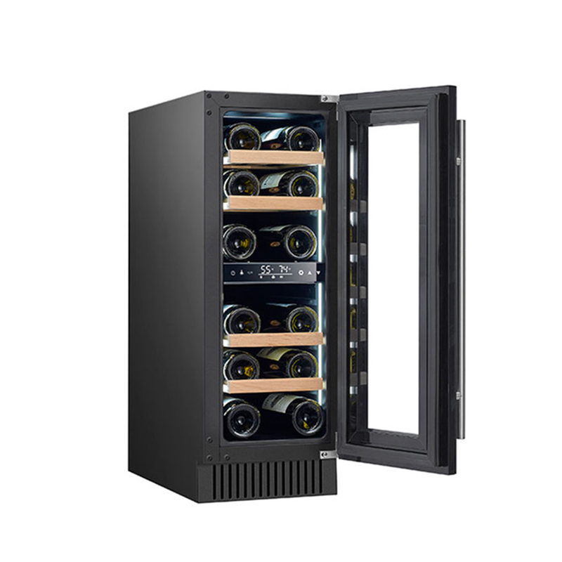 60 bottiglie di vino nero freestanding elettrico raffreddatore con porte di vetro e scaffali in legno