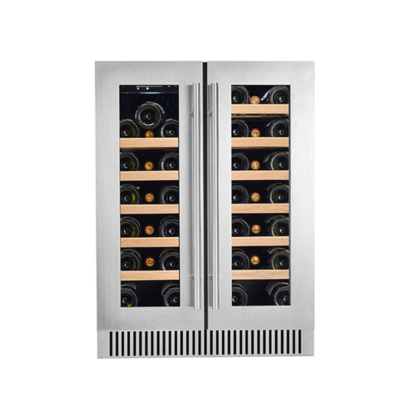 60 bottiglie di vino nero freestanding elettrico raffreddatore con porte di vetro e scaffali in legno