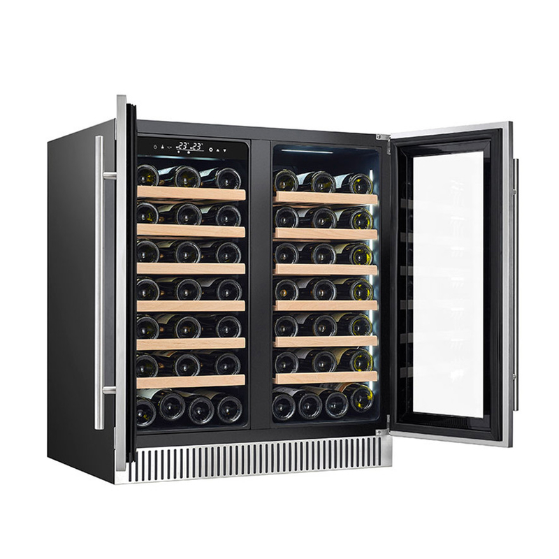 60 bottiglie di vino nero freestanding elettrico raffreddatore con porte di vetro e scaffali in legno