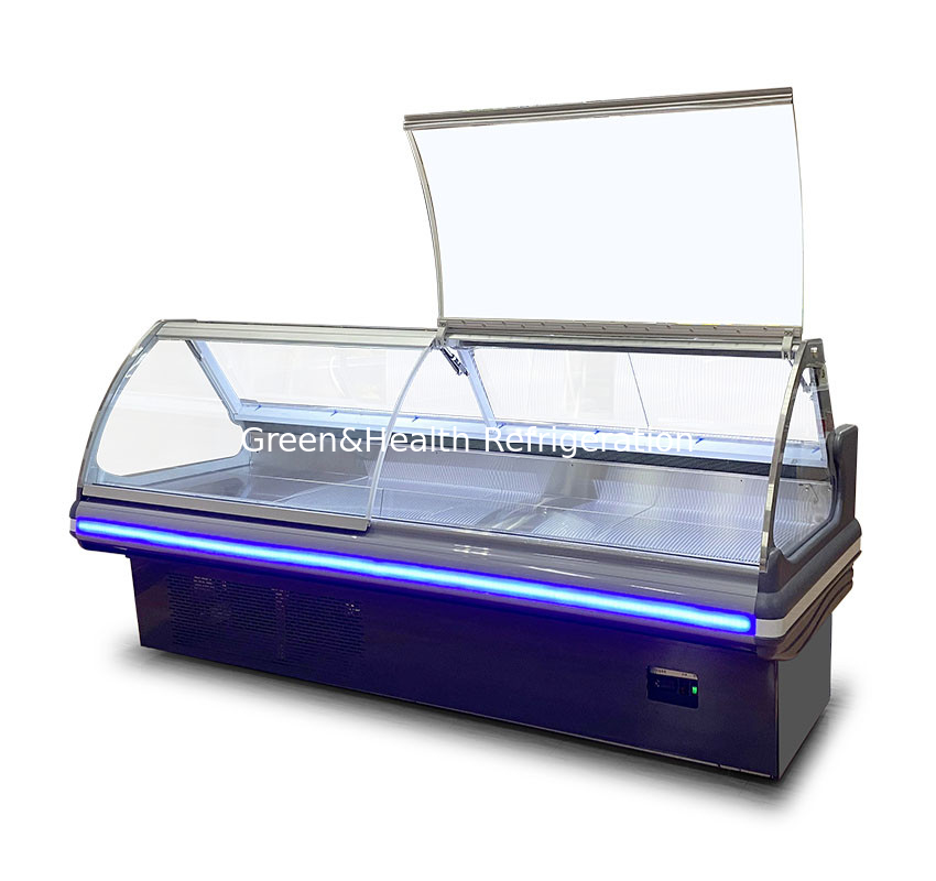 Display di conservazione commerciale orizzontale in vetro curvo