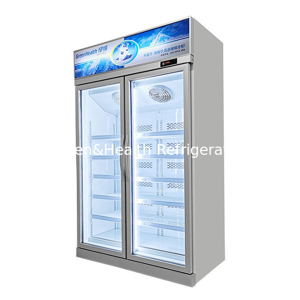 Due porte di vetro sull'unità superiore del congelatore per prodotti congelati a bassa temperatura