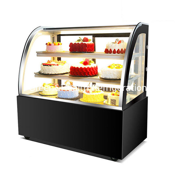 Congelatore per display di torte in acciaio inossidabile a vetro curvo con scaffali multipli per uso commerciale