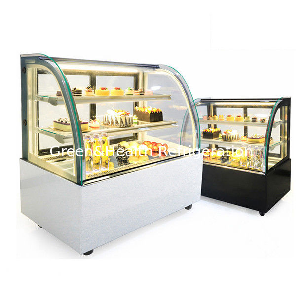 Congelatore per display di torte in acciaio inossidabile a vetro curvo con scaffali multipli per uso commerciale