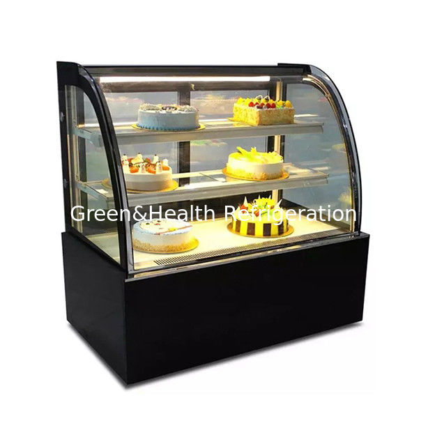 Congelatore per display di torte in acciaio inossidabile a vetro curvo con scaffali multipli per uso commerciale