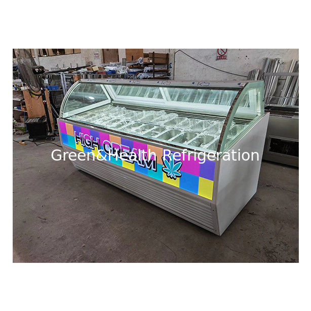 Congelatore commerciale a vetro curvo con display di gelato con controllore digitale vetro temperato e illuminazione a LED