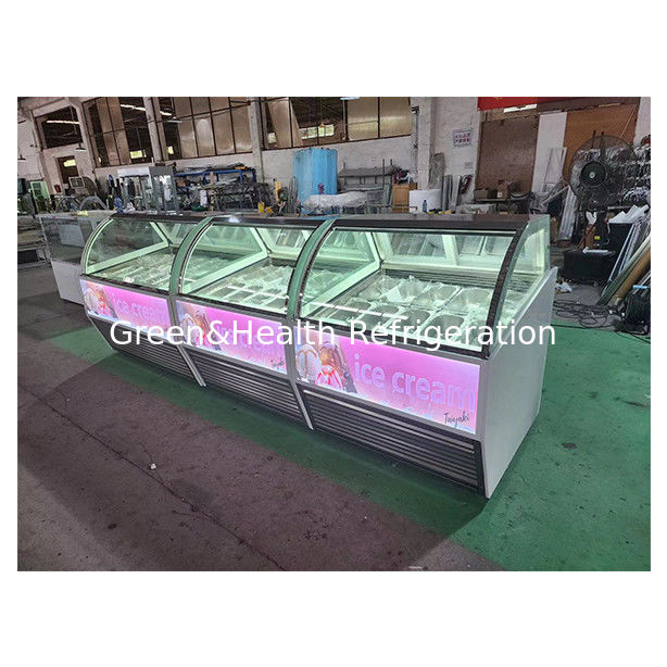 Congelatore commerciale a vetro curvo con display di gelato con controllore digitale vetro temperato e illuminazione a LED