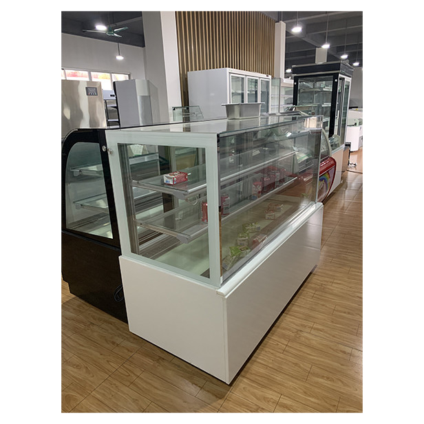 Negozio di torte in vetro trasparente a più strati, utilizza un serbatoio per il deposito e un congelatore.