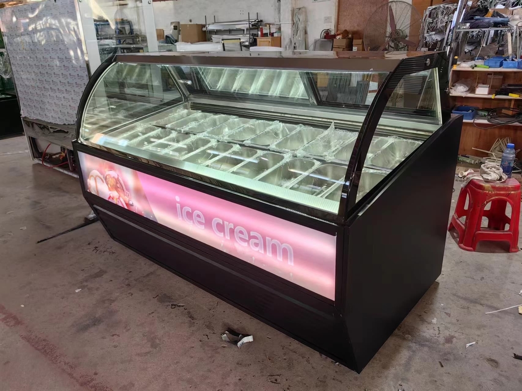 Negozi di gelati Attrezzature Display gelati Congelatore Gabinetto per immersioni di gelati