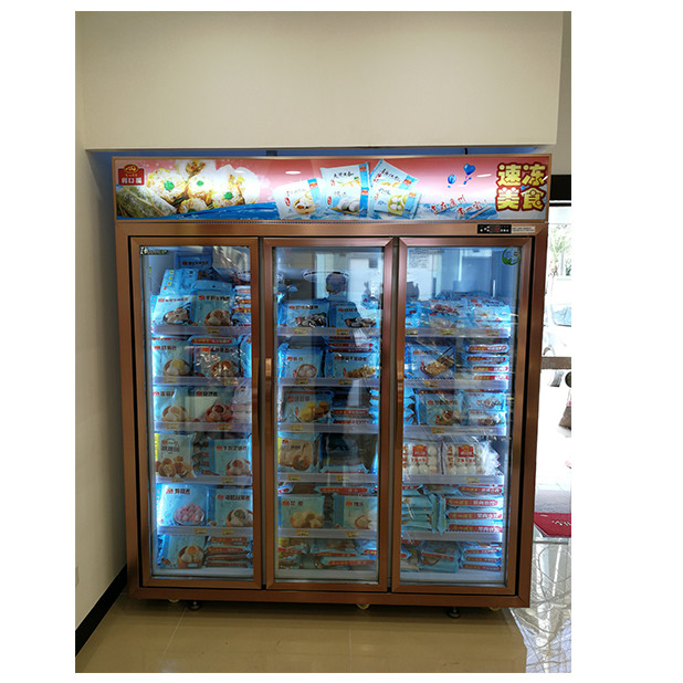 Supermercato / negozio con tre porte di vetro dotate di frigoriferi a display di congelamento unitario