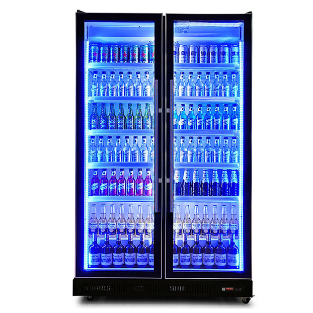Due porte di vetro Commerciale Multiplice luci a LED Bevande / liquori Refrigerazione Display Frigo