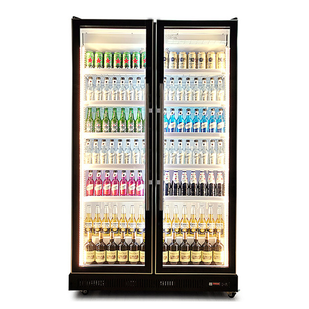 Due porte di vetro Commerciale Multiplice luci a LED Bevande / liquori Refrigerazione Display Frigo