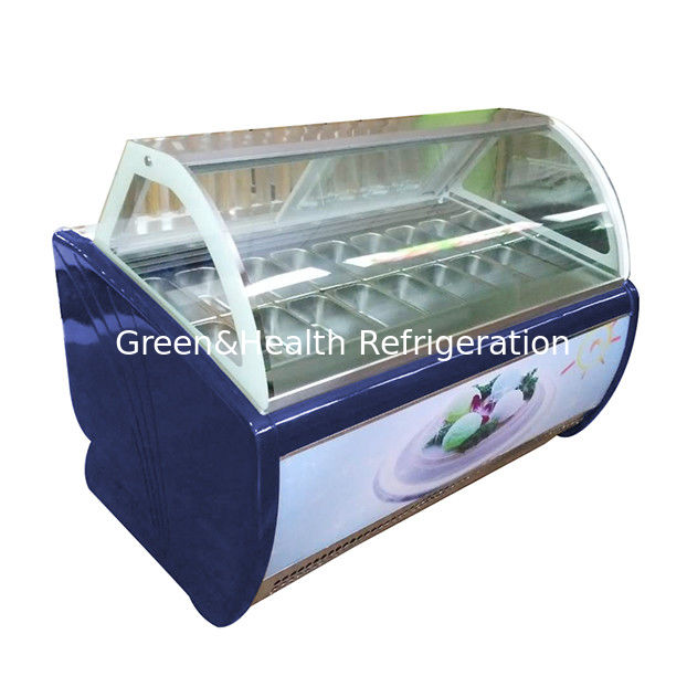 Fabbrica diretta vetro curvo 16 vassoio gelato display congelatore con termostato regolabile