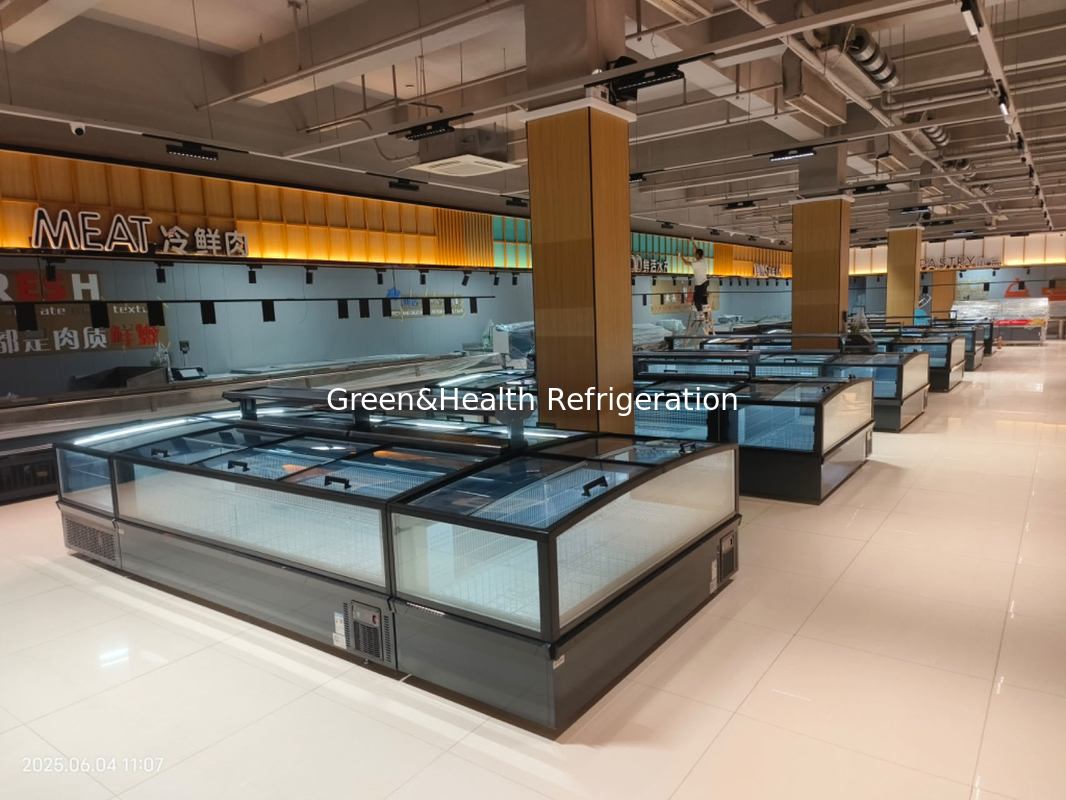 Congelatore a isola commerciale a raffreddamento diretto ad alta efficienza | Congelatore espositivo per supermercato con sbrinamento automatico e illuminazione a LED