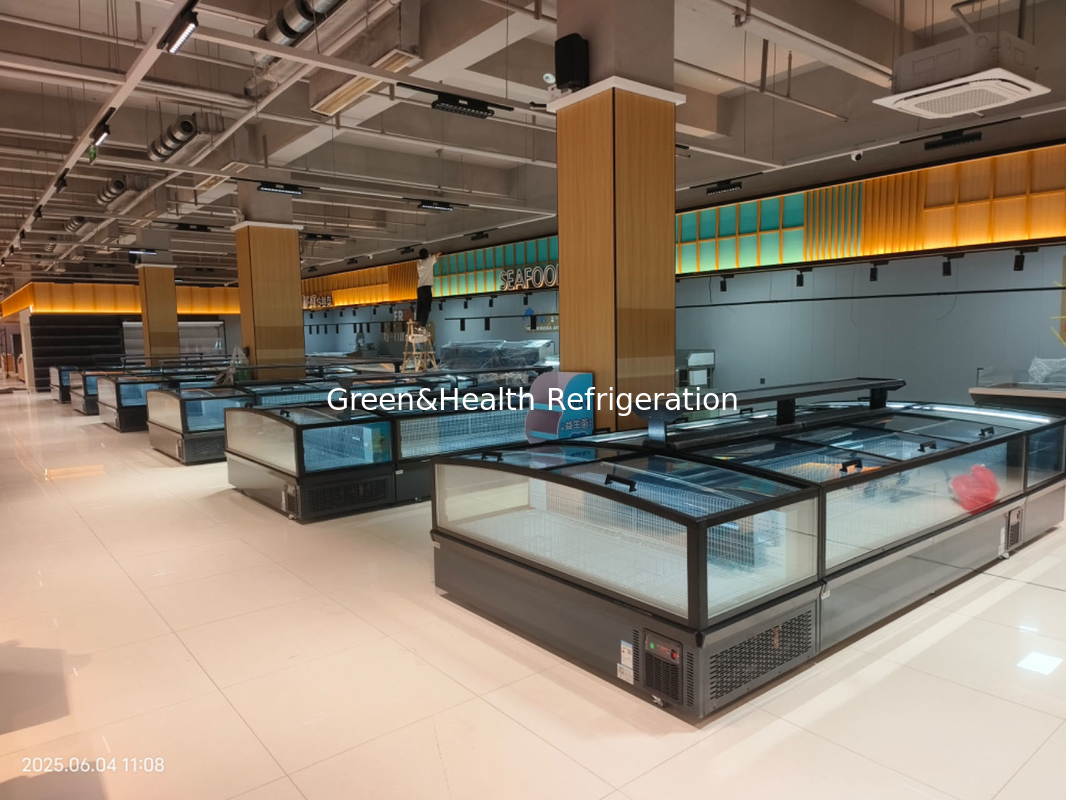 Congelatore a isola commerciale a raffreddamento diretto ad alta efficienza | Congelatore espositivo per supermercato con sbrinamento automatico e illuminazione a LED