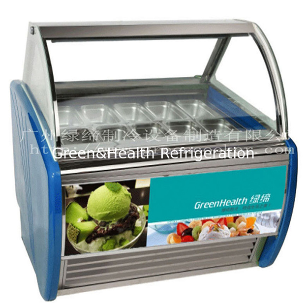 Negozio/negozio di gelato utilizza gelato frigorifero per visualizzare frigoriferi in acciaio inossidabile congelatore