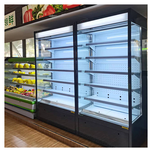 Piccoli frigoriferi aperti per la conservazione e l'esposizione di frutta/verdura in negozi di alimentari/supermercati