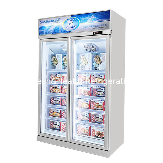 Congelatore commerciale a porta di vetro con refrigerante R290 Porta di vetro a bassa temperatura e illuminazione a LED per lo stoccaggio di prodotti surgelati