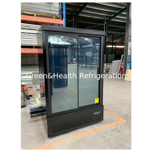 Porte multiple in vetro di tipo Push Pull per supermercati, unità commerciale con base nera, congelatore espositivo frigorifero