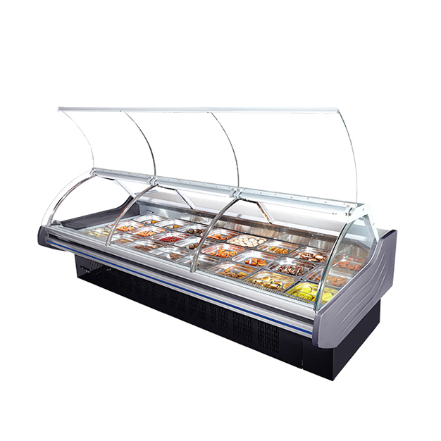 Negozi di cibi cotti di alta qualità in fabbriche/mercati che utilizzano espositori refrigerati per la conservazione di cibi cotti
