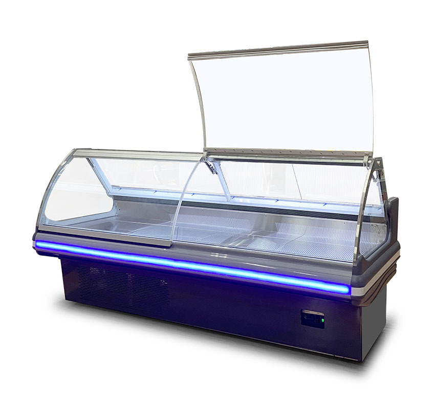 Negozi di cibi cotti di alta qualità in fabbriche/mercati che utilizzano espositori refrigerati per la conservazione di cibi cotti
