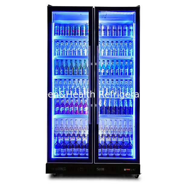 Verticale Due porte di vetro Multiplice luci a LED Vino e bevande Display frigorifero Congelatore