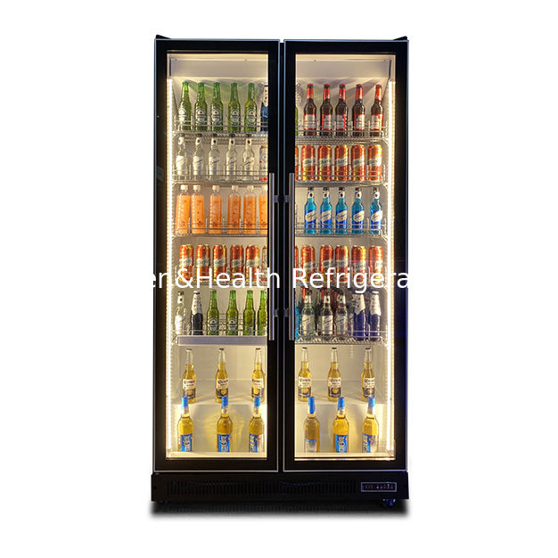 Verticale Due porte di vetro Multiplice luci a LED Vino e bevande Display frigorifero Congelatore