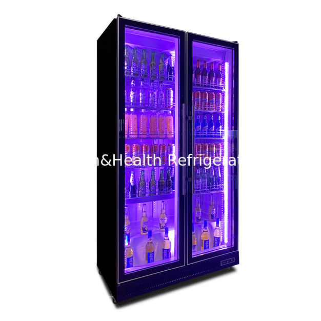Verticale Due porte di vetro Multiplice luci a LED Vino e bevande Display frigorifero Congelatore
