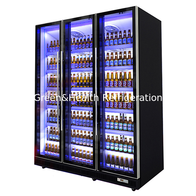 Three Glass Doors Vertical Commercial Latest Model Multiple LED Lights Beverage Refrigeration Display Freezer