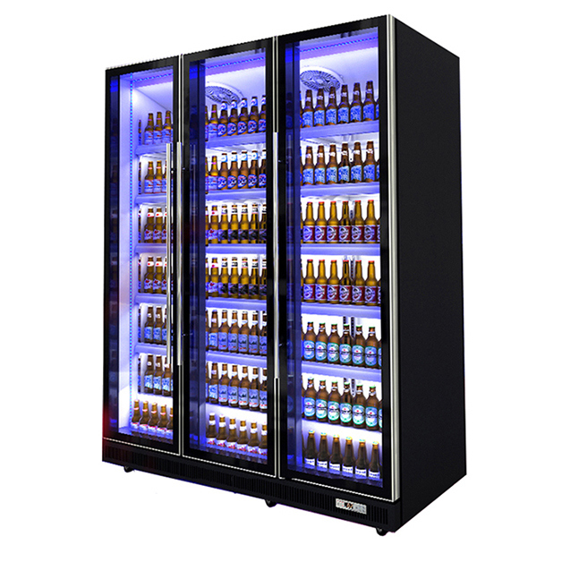 Porta di vetro commerciale Verticale Multipli Illuminazione Bevande Display frigorifero Freezer